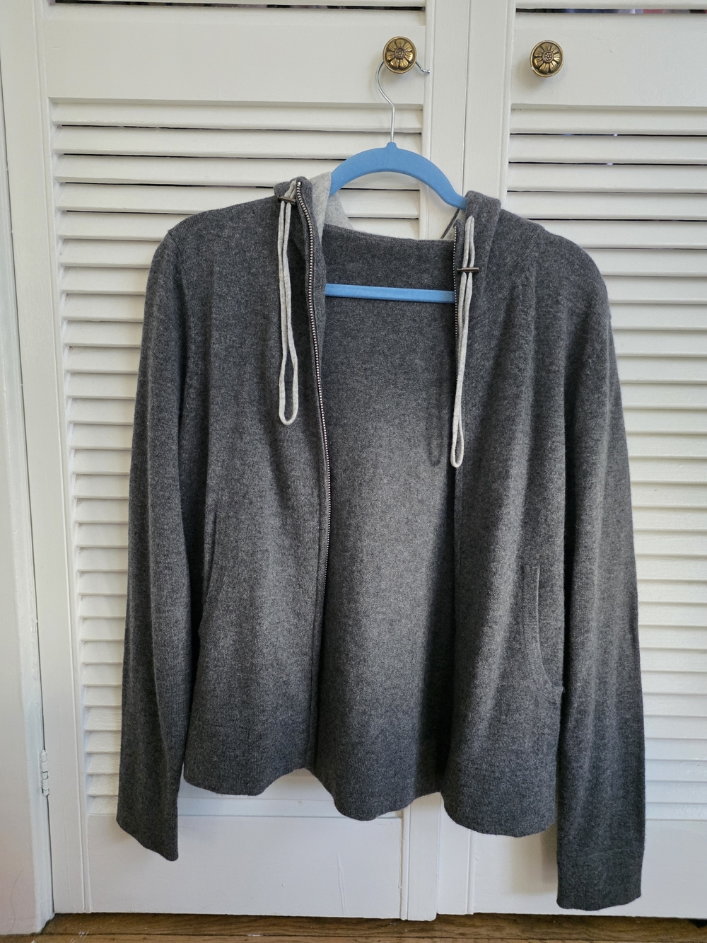 Women's Gray Hooded Zip Cashmere Cardigan Sweater